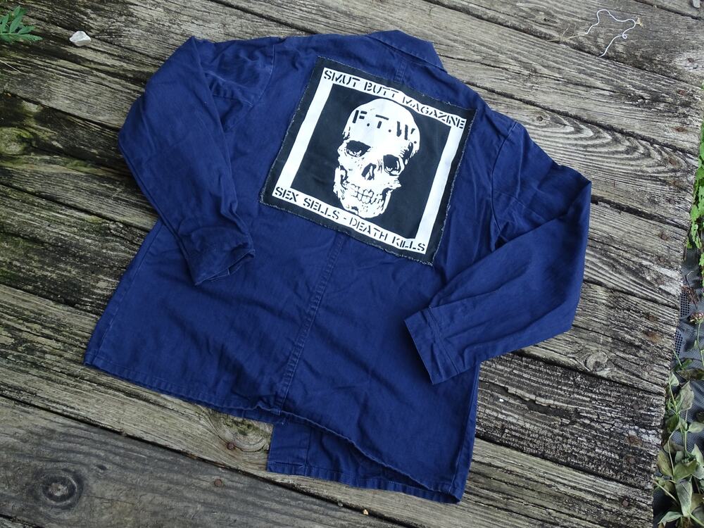 Vintage German Work Jacket Chore Coat Punk Biker Zine Patch S M